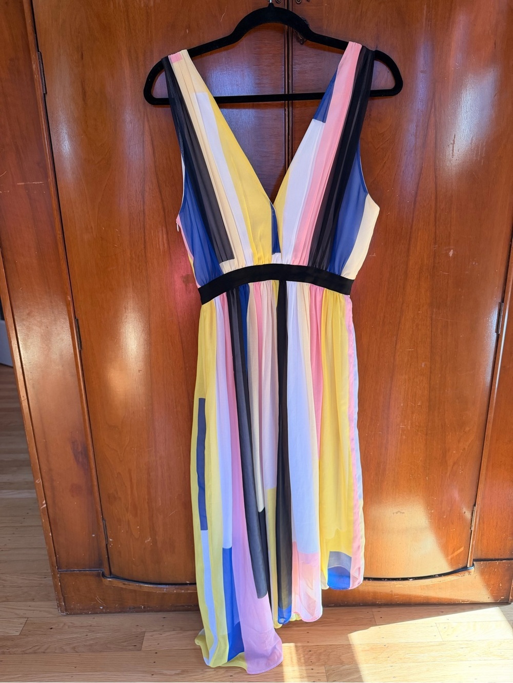 Sandro Paris Yellow Multi-Color Asymmetric Hem Chiffon Dress, Size 4 - Picture 4 of 6